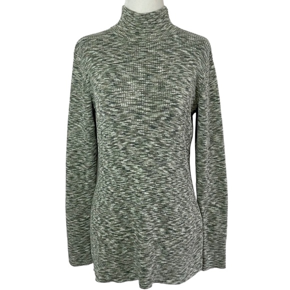 New Market & Spruce Spacedye Rib Knit Mock Neck Sweater Rhea Green Size Small - Picture 1 of 14